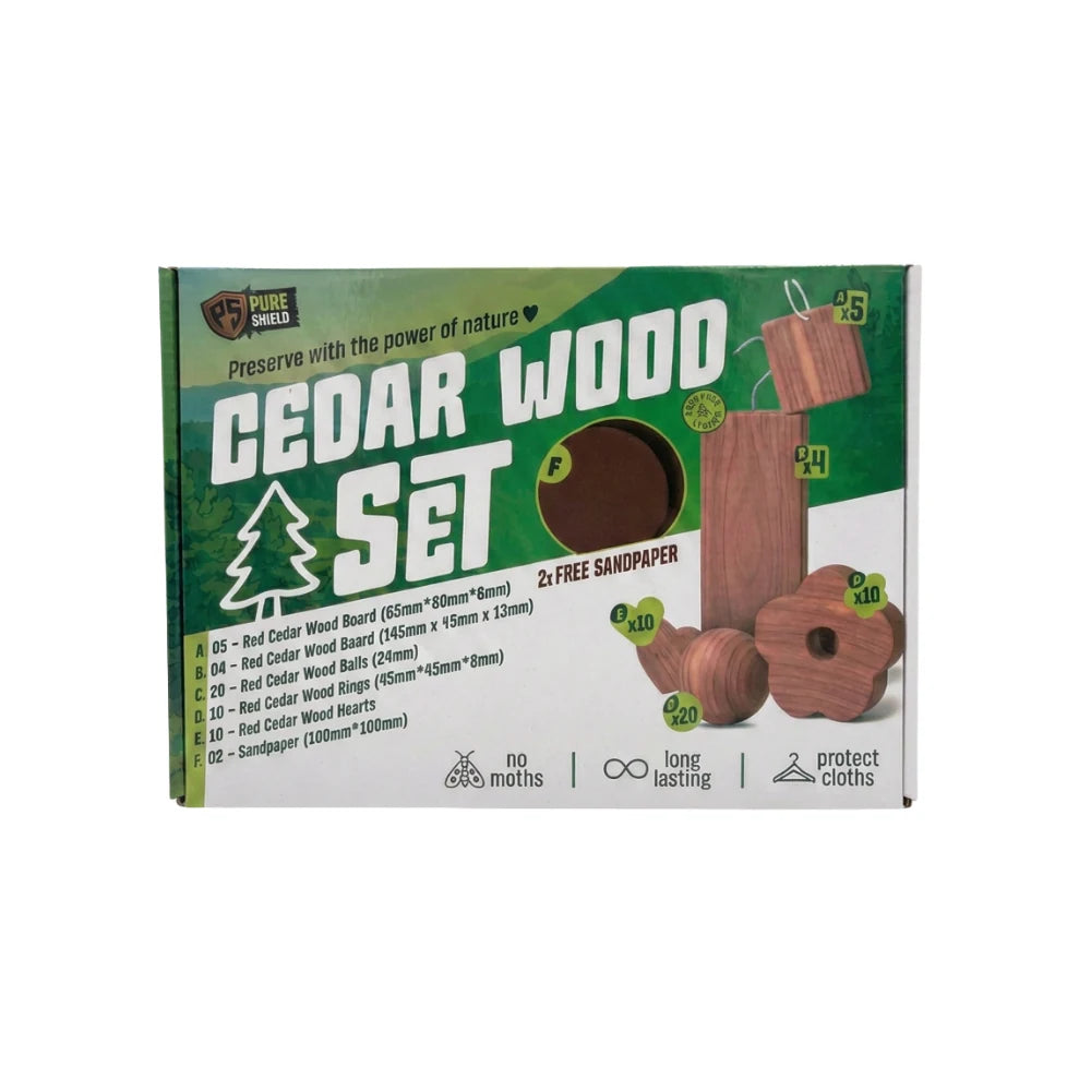 Pure Shield cedar wardrobe set contents detail